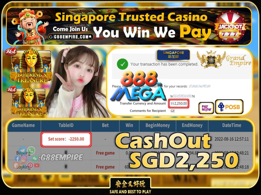 MEGA888 ~ BOYKING CASHOUT SGD2250 !!!