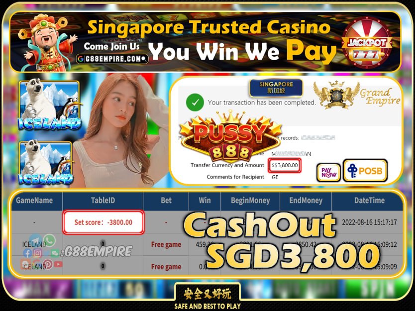 PUSSY888 ~ ICELAND CASHOUT SGD3800 !!!