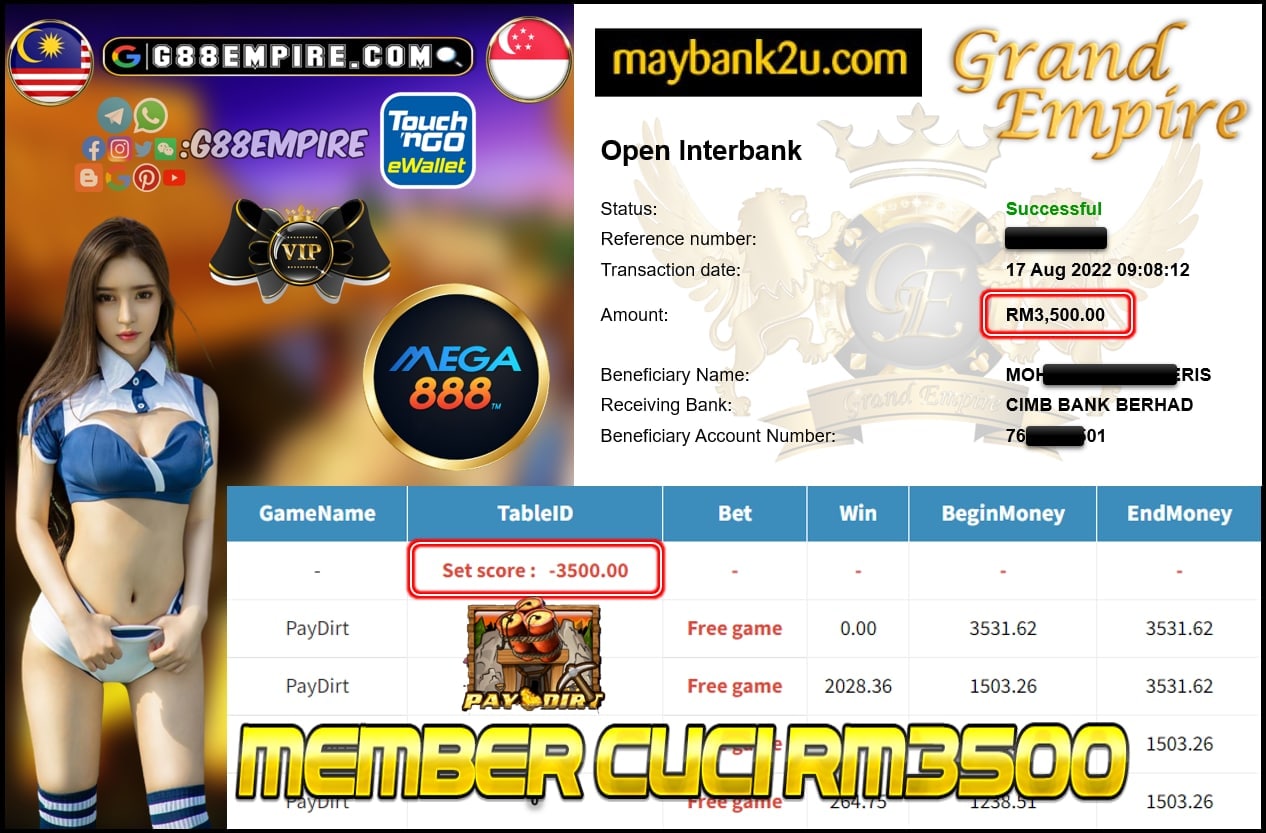 MEGA888 PAYDIRT CUCI RM3500