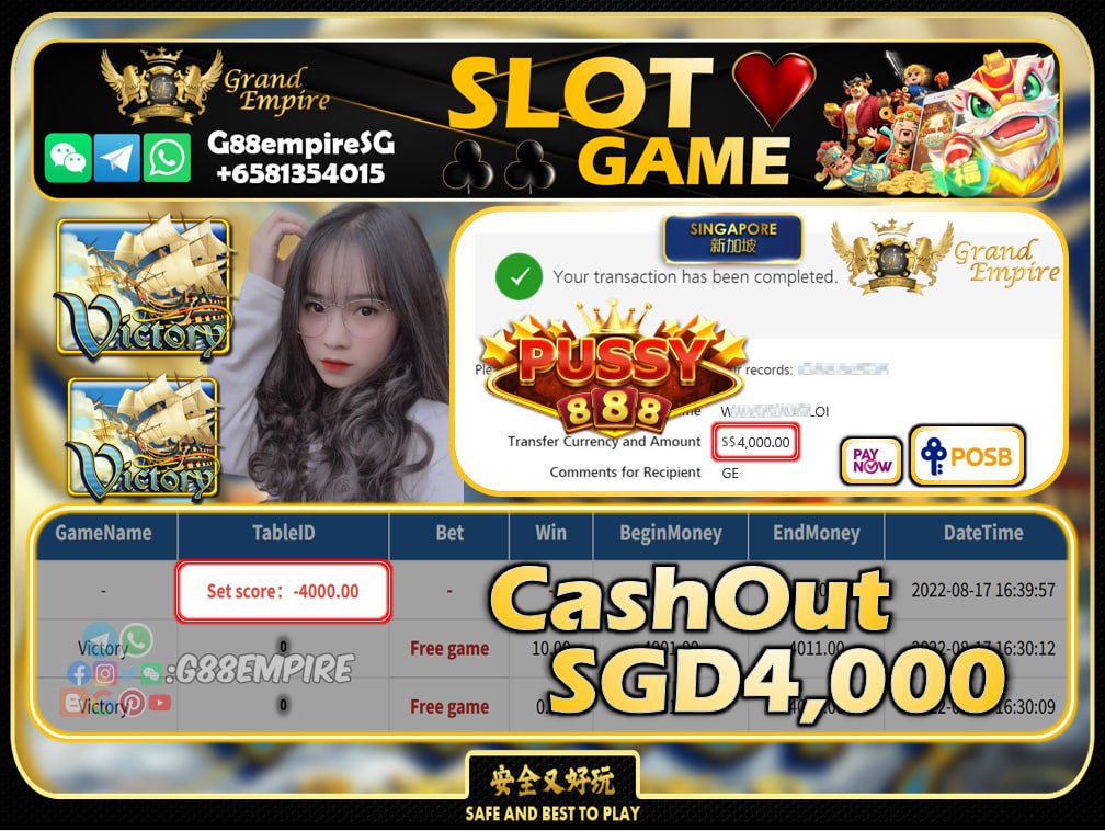 PUSSY888 ~VICTORY  CASHOUT SGD4000 !!!