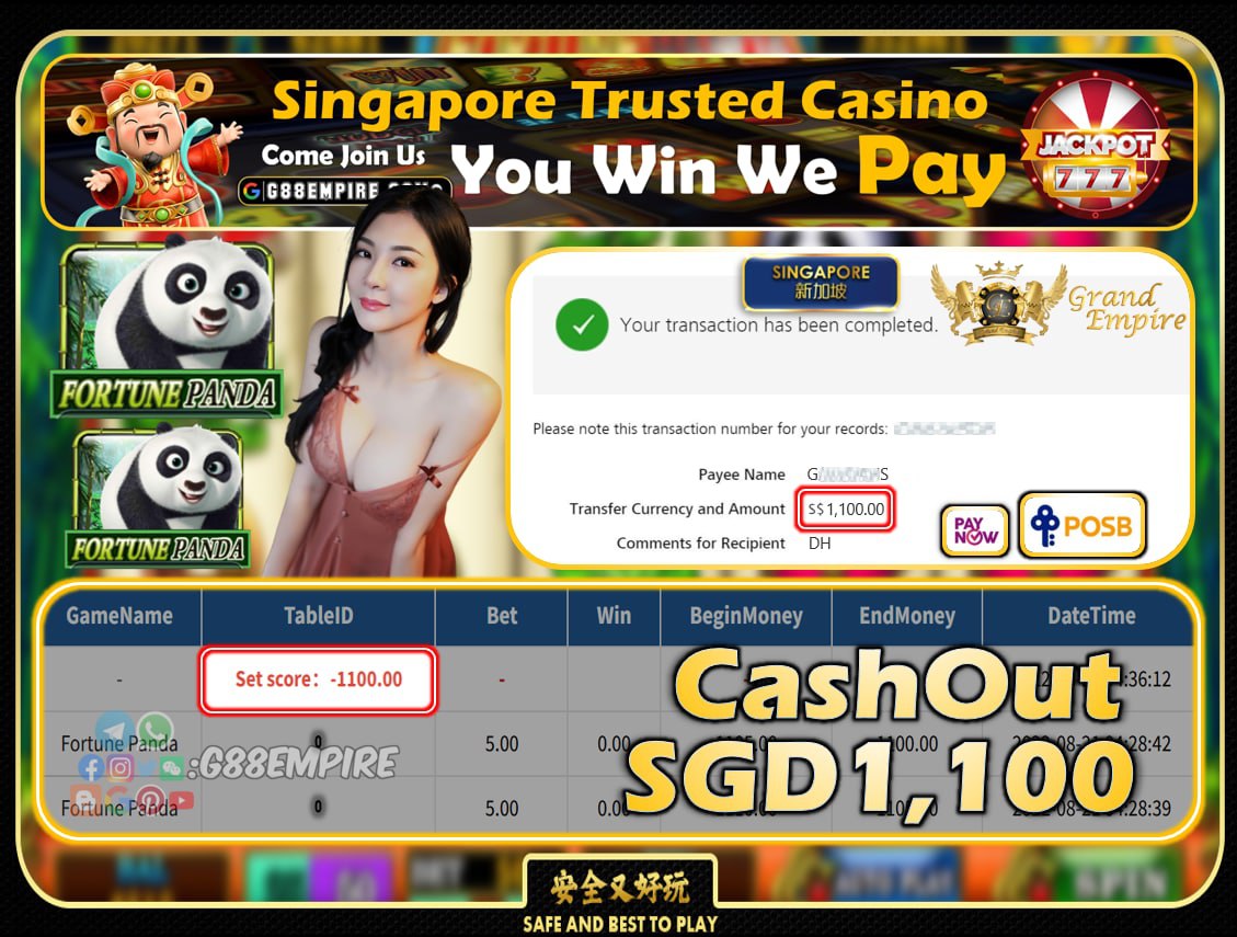 MEGA888 ~ FORTUNE PANDA CASHOUT SGD1100!!!