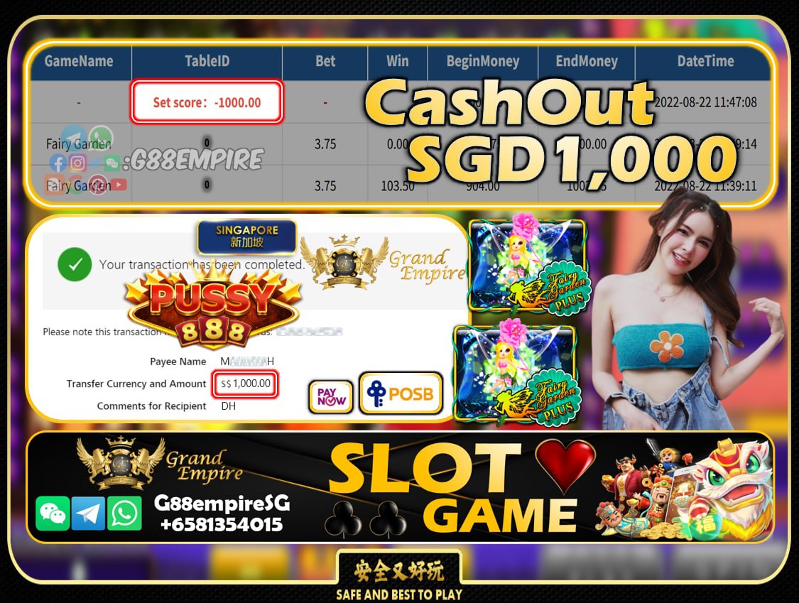 PUSSY888 ~ FAIRY GARDEN CASHOUT SGD1000!!!