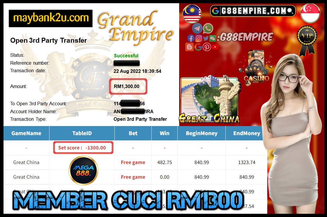 MEGA888 GREATCHINA CUCI 1,300