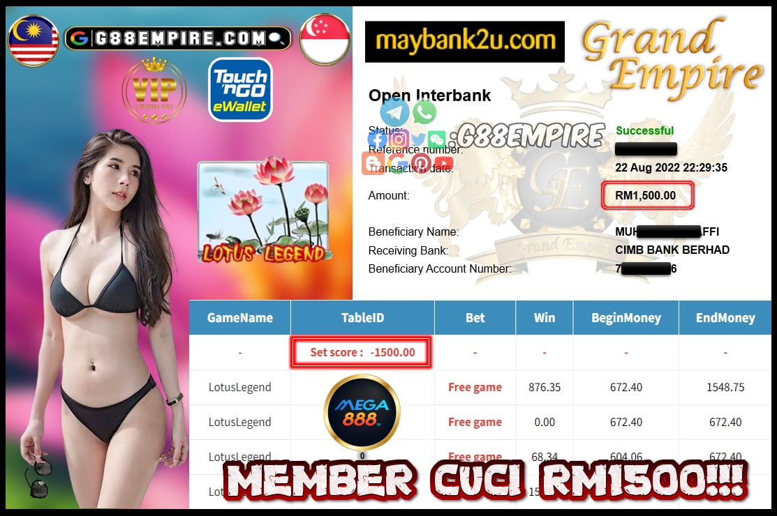 MEGA888 LOTUSLEGEND CUCI RM1500