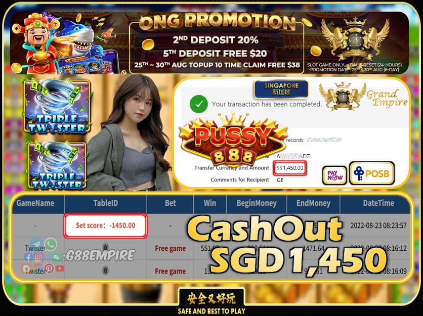 PUSSY888 ~ TRIPLETWISTER CASHOUT SGD1450 !!!