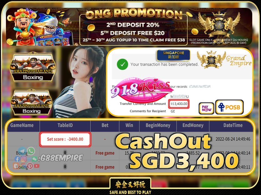 918KISS ~ BOXING CASHOUT SGD3400 !!!