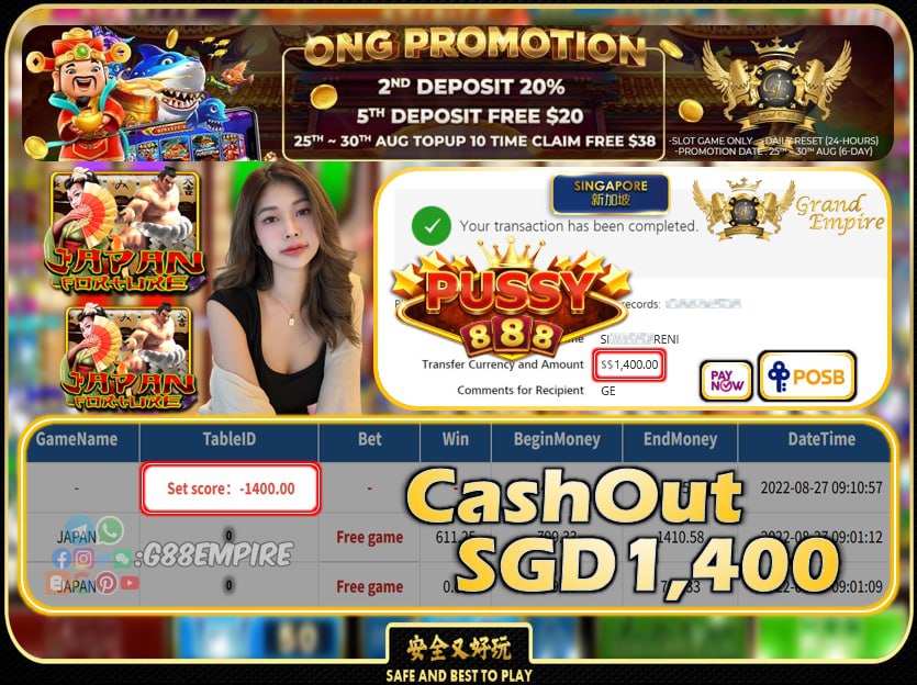 PUSSY888  ~ JAPAN CASHOUT SGD1400 !!!