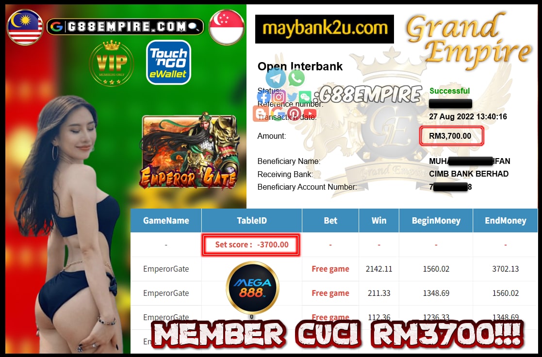 MEGA888 EMPERORGATE CUCI RM3700