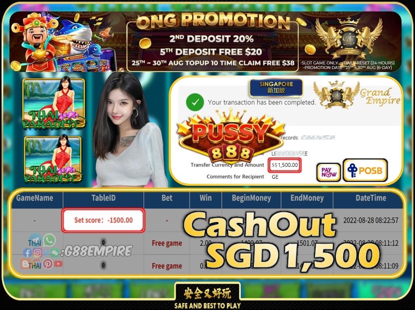 PUSSY888 ~ THAI CASHOUT SGD1500 !!!