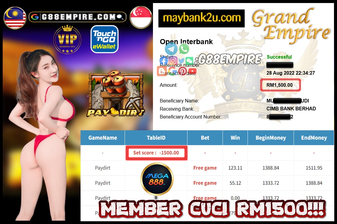 MEGA888 PAYDIRT CUCI RM1500