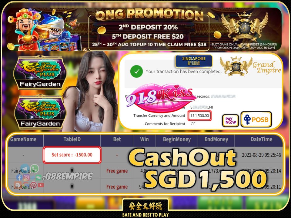 918KISS ~ FAIRYGARDEN CASHOUT SGD1500 !!!