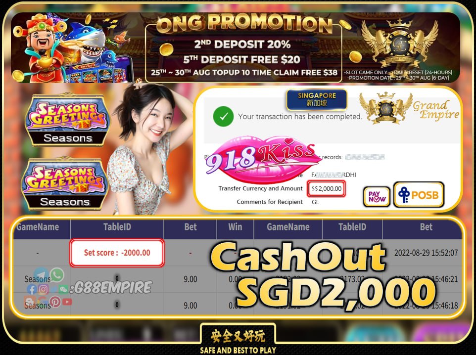 918KISS ~ SEASONS CASHOUT SGD2000 !!!