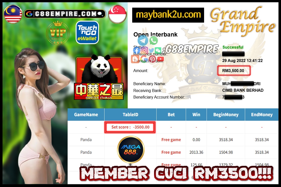 MEGA888 PANDA CUCI RM3500