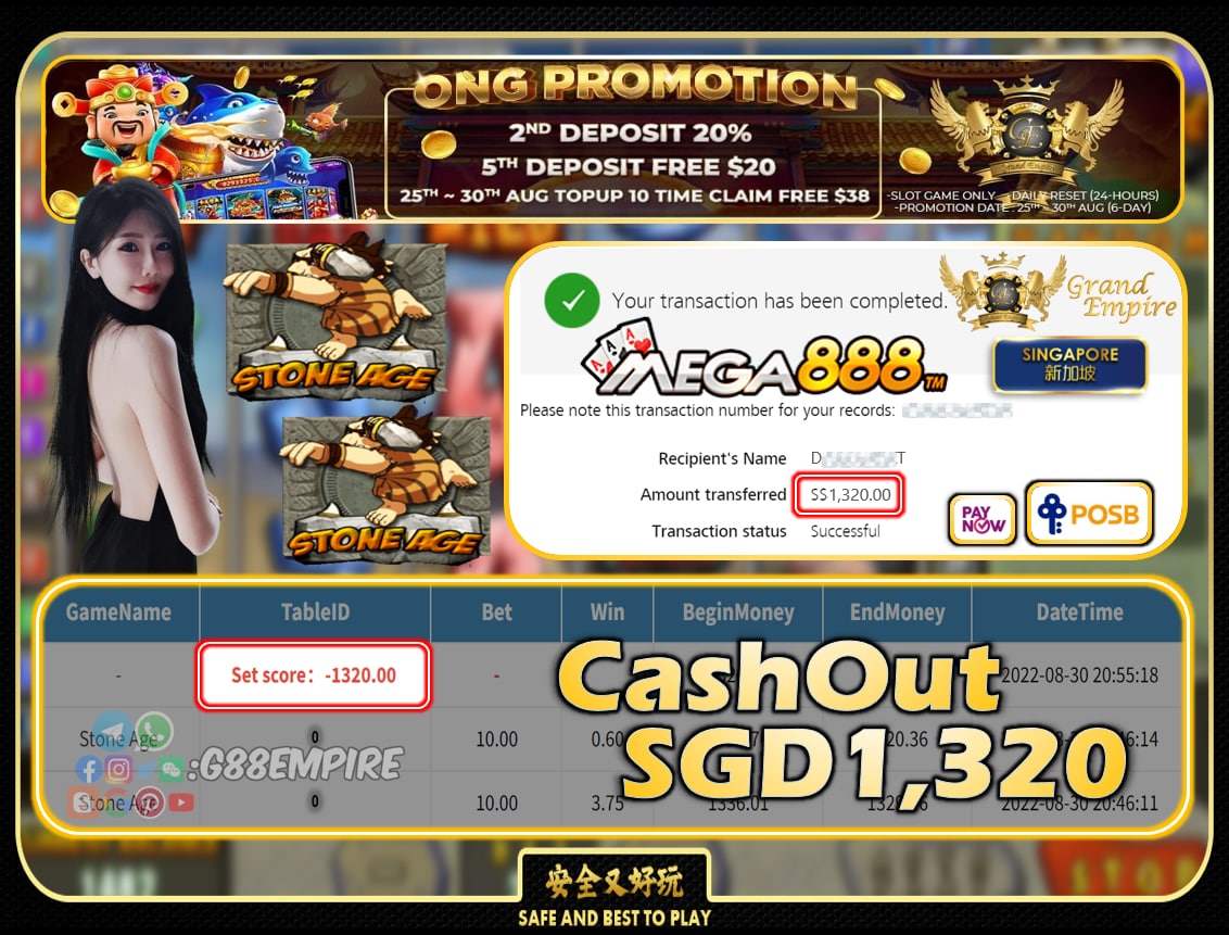 MEGA888 ~ STONEAGE CASHOUT SGD1320!!!