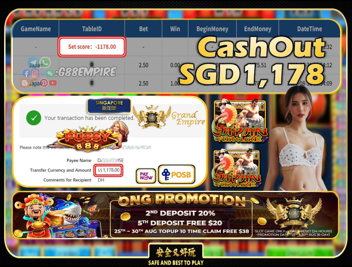 PUSSY888 ~ JAPAN CASHOUT SGD1178!!!