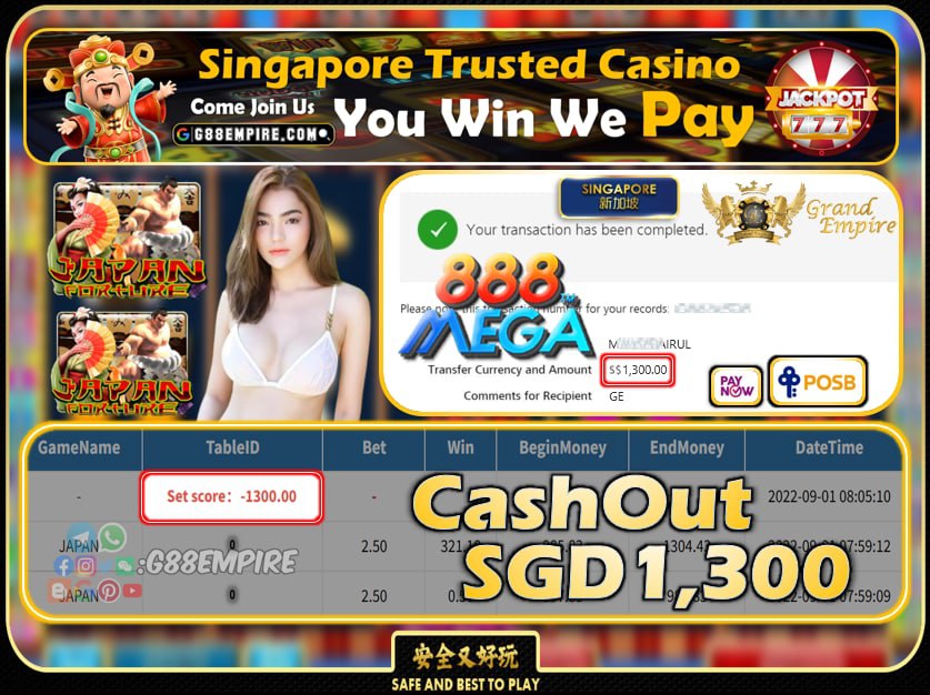 MEGA888 ~ GOLDEN TOUR CASHOUT SGD1300 !!!