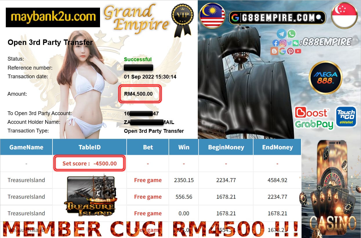 MEGA888 - TREASUREISLAND CUCI RM4500 !!!