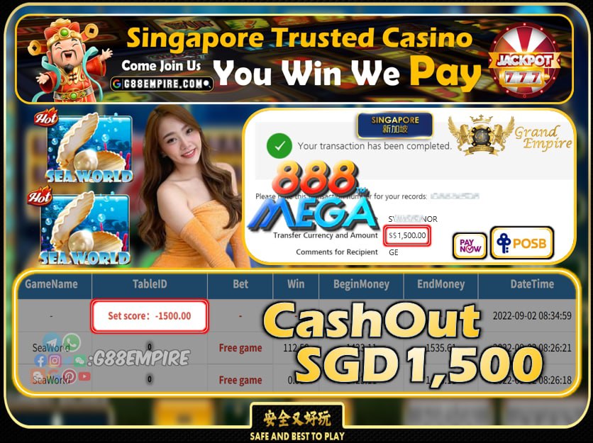 MEGA888 ~ SEAWORLD CASHOUT SGD1500 !!!