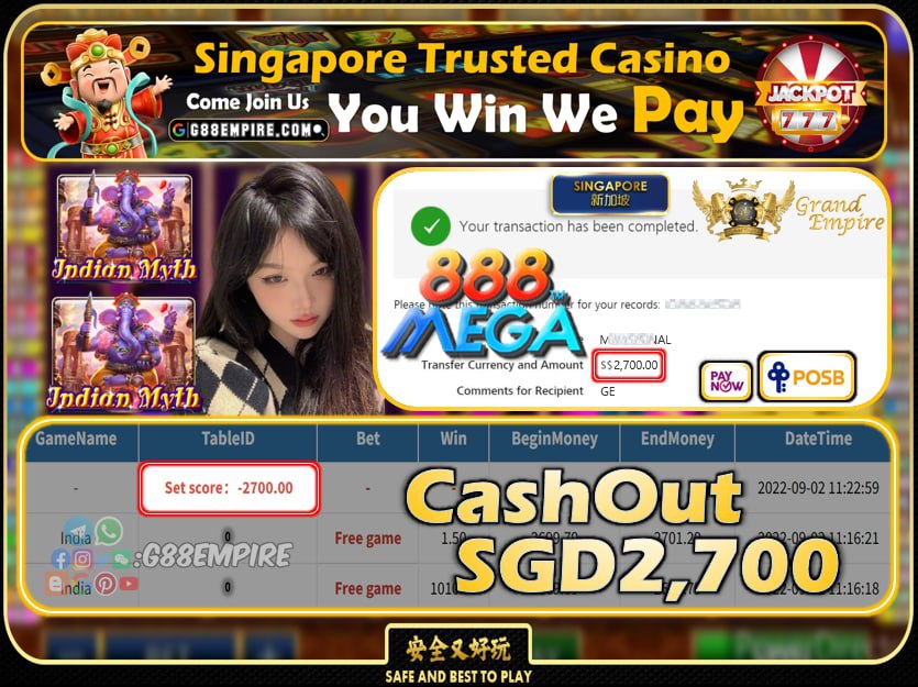 MEGA888 ~ INDIA CASHOUT SGD2700 !!!