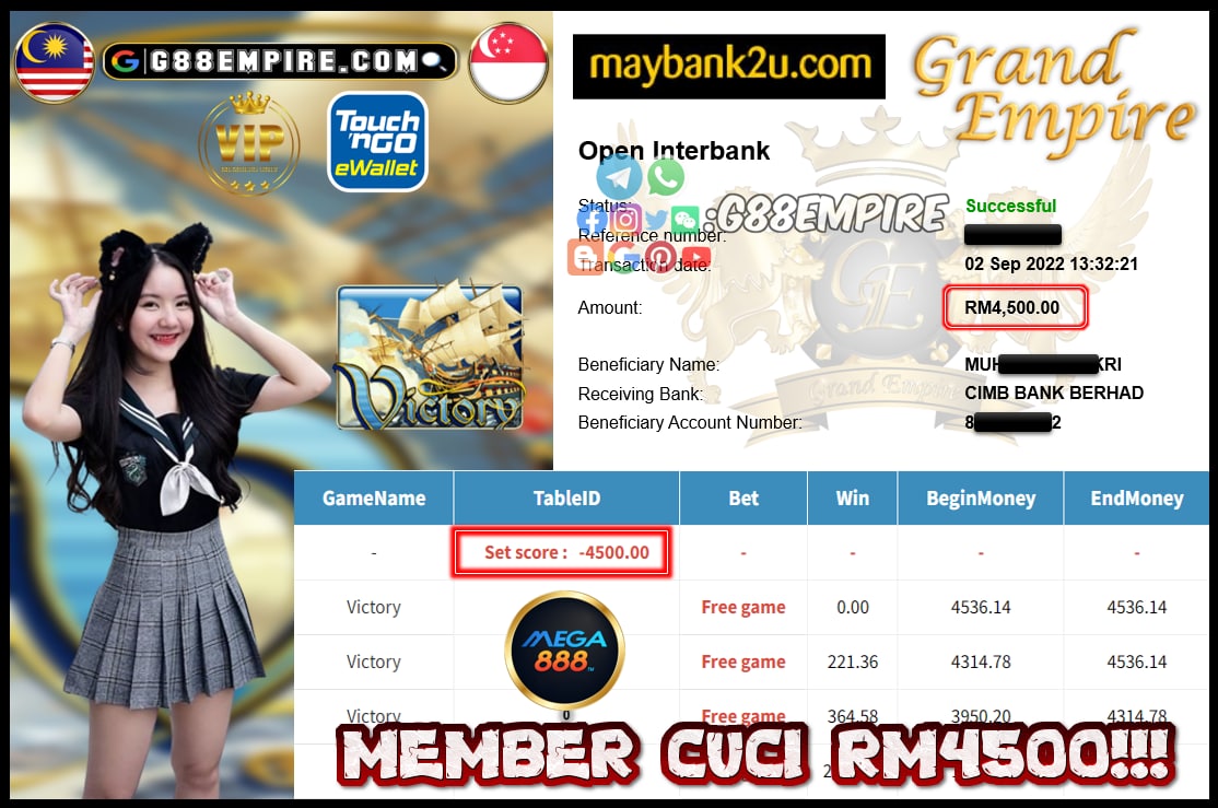 MEGA888 VICTORY CUCI RM4500!!!