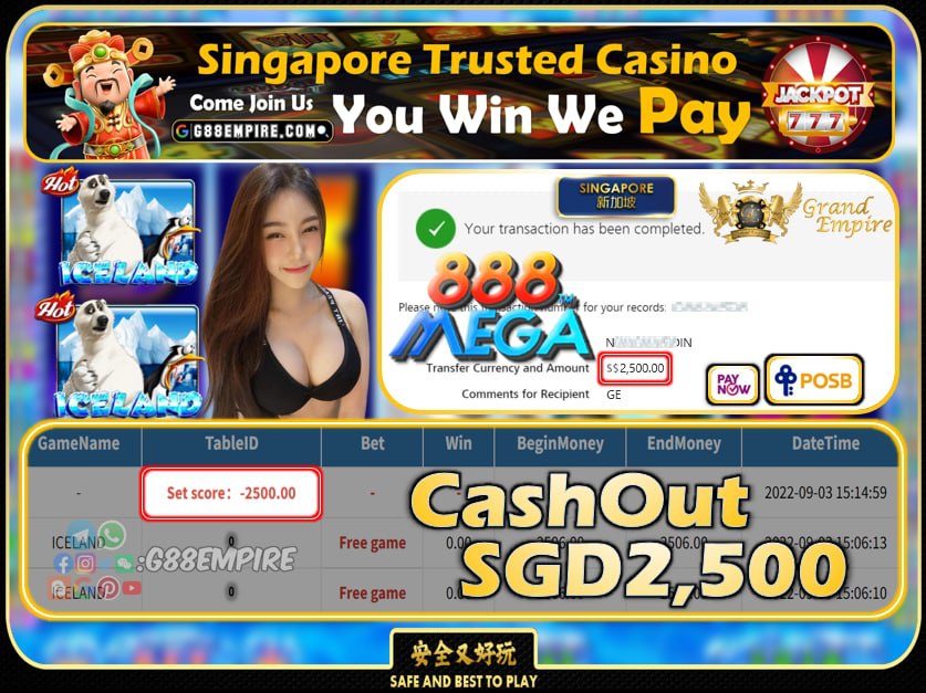 MEGA888 ~ ICELAND CASHOUT SGD2500 !!!