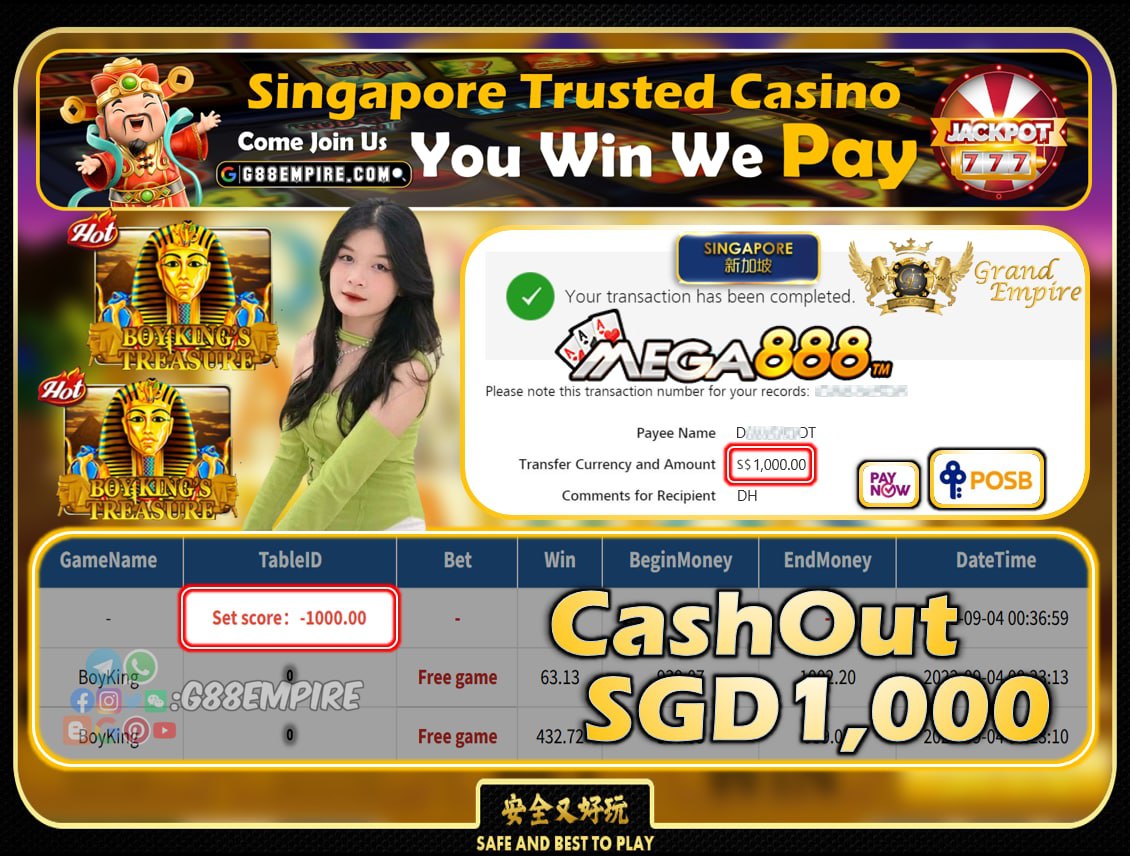 MEGA888 ~ BOYKING CASHOUT SGD1000!!!