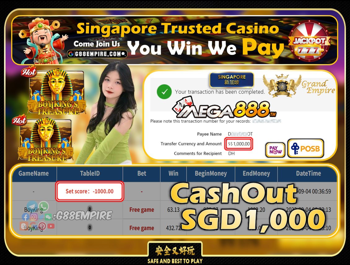 MEGA888 ~ BOYKING CASHOUT SGD1000!!!