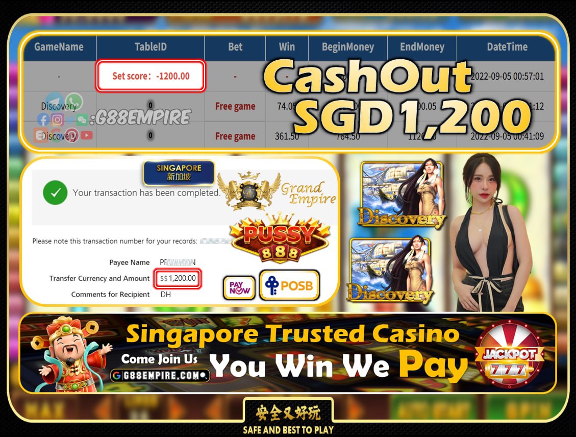 PUSSY888 ~ DISCOVERY CASHOUT SGD1200!!!