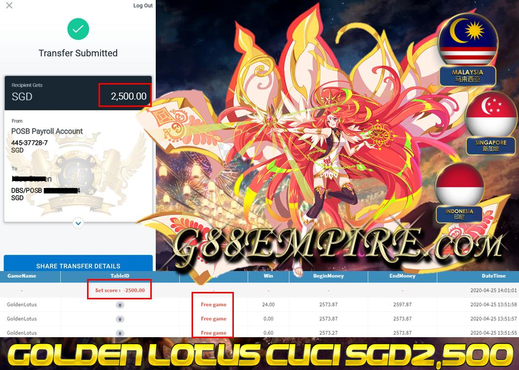 MEMBER MAIN GOLDEN LOTUS CUCI SGD2,500!!!