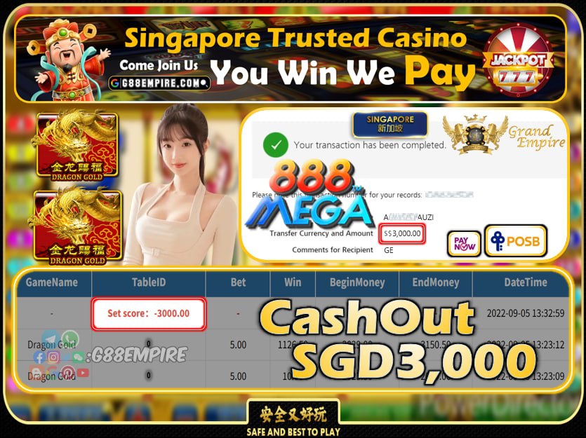 MEGA888 ~ DRAGON GOLD CASHOUT SGD3000 !!!