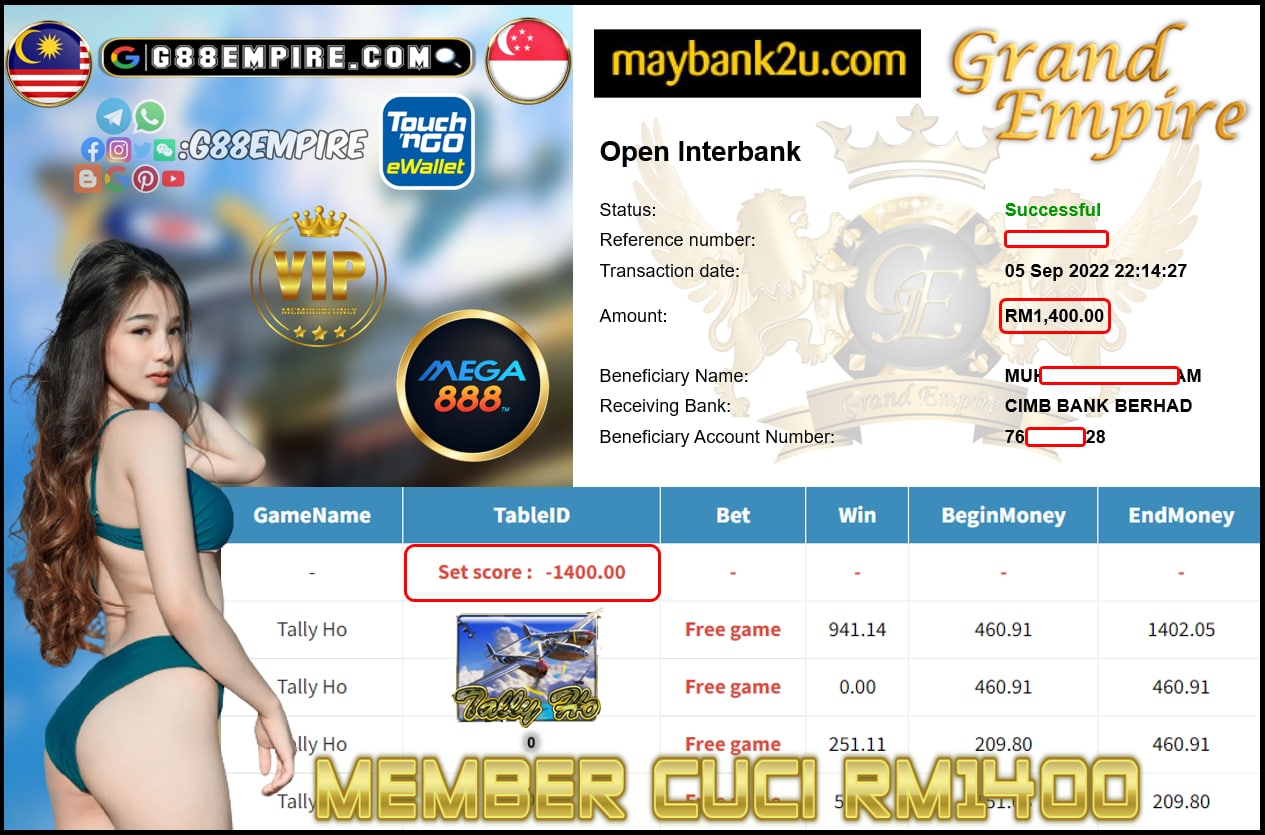 MEGA888 - TALLY HO MEMBER CUCI RM1400