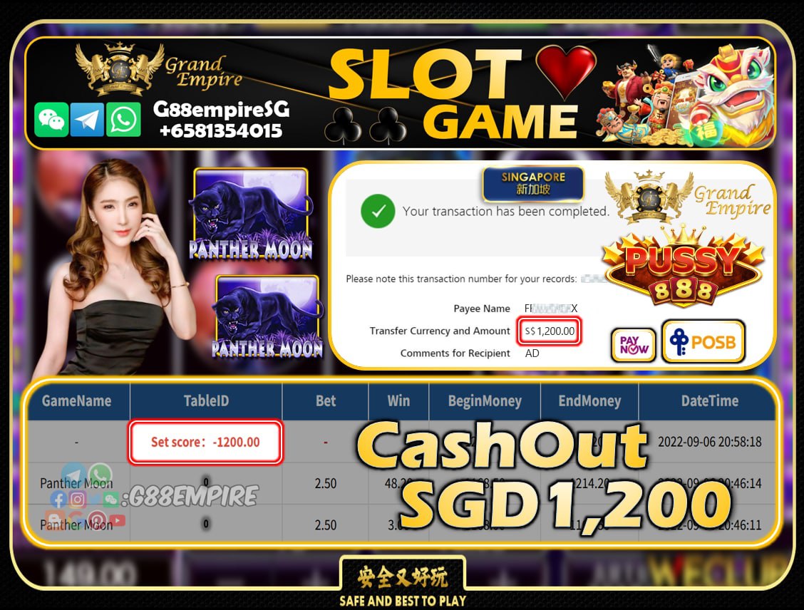 PUSSY888 ~ PANTHERMOON CASHOUT SGD1200!!!