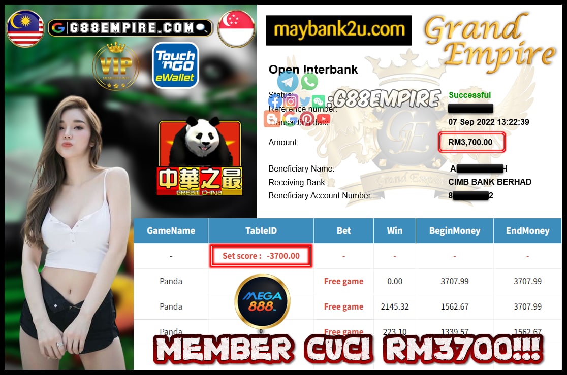 MEGA888 PANDA CUCI RM3700!