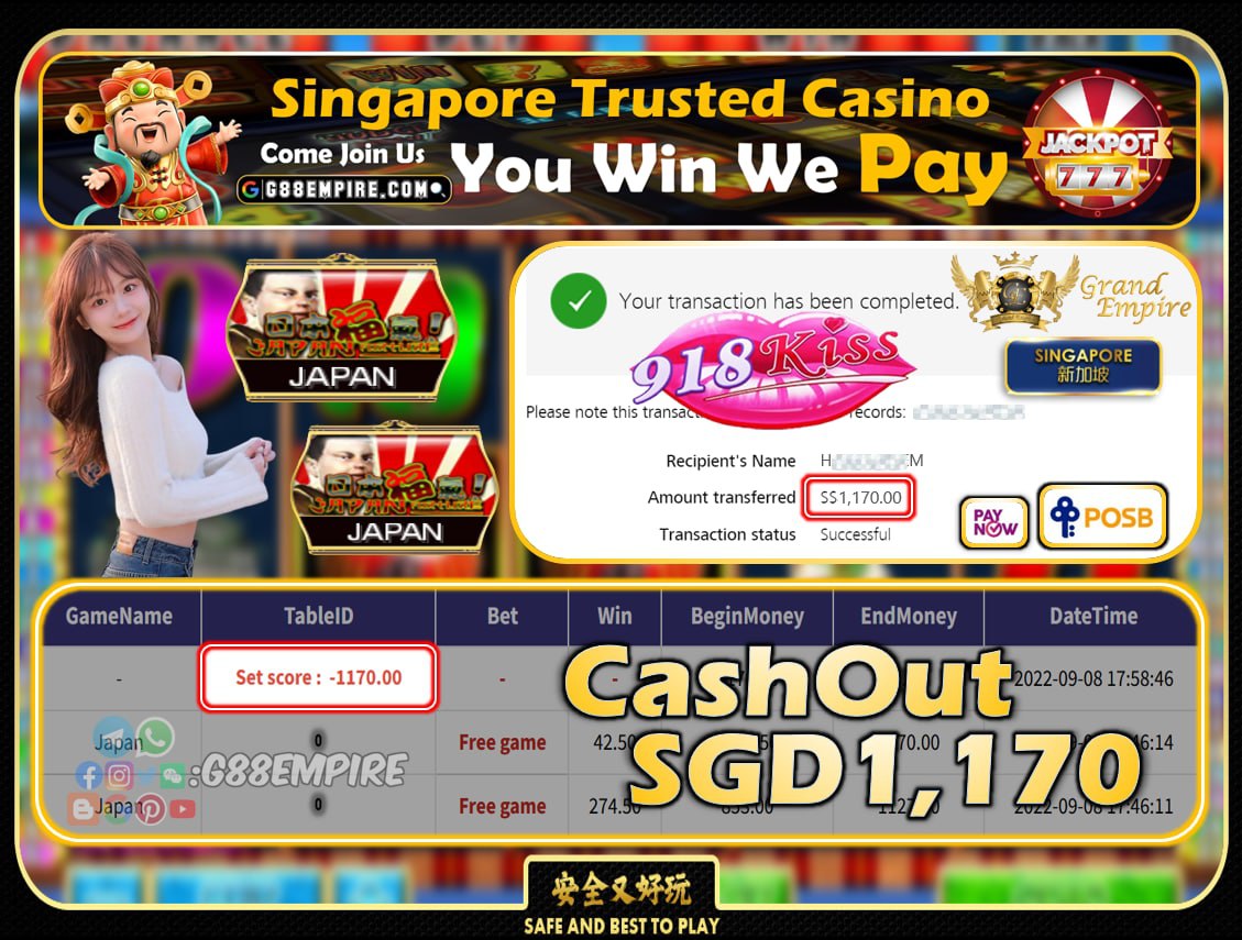 918KISS ~ JAPAN CASHOUT SGD1170!!!