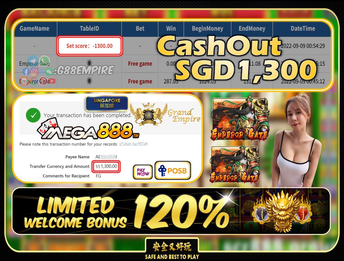 MEGA888 ~ EMPERORGATE CASHOUT  SGD1300!!!