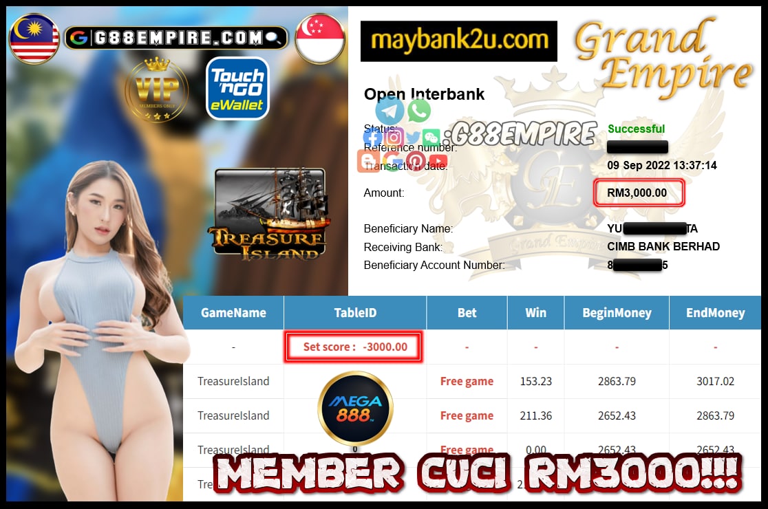 MEGA888 TREASUREISLAND CUCI RM3000!!!