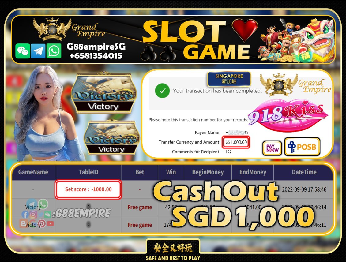 918KISS ~ VICTORY CASHOUT SGD1000!!!