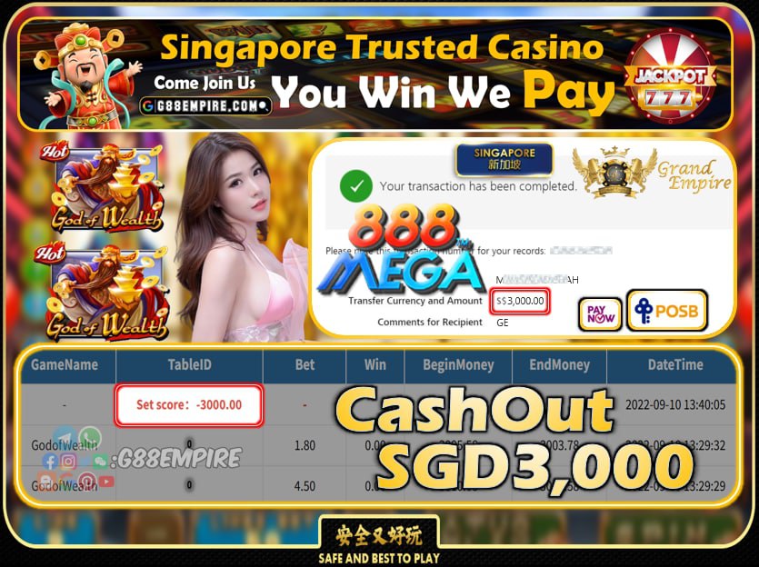 MEGA888 ~ GODOFWEALTH CASHOUT SGD3000 !!!