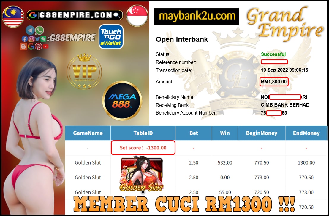 MEGA888 - GOLDEN SLUT CUCI RM1300