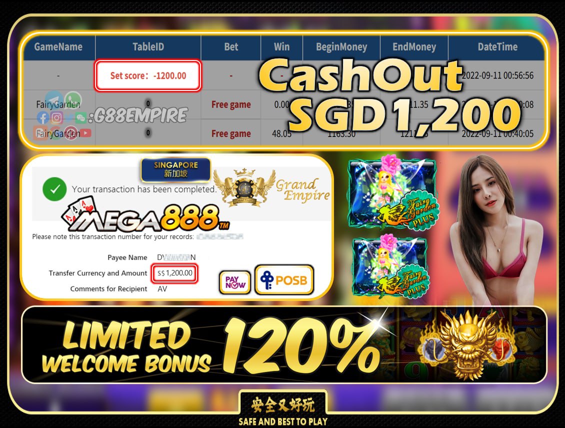 MEGA888 ~ FAIRYGARDEN CASHOUT SGD1200!!!