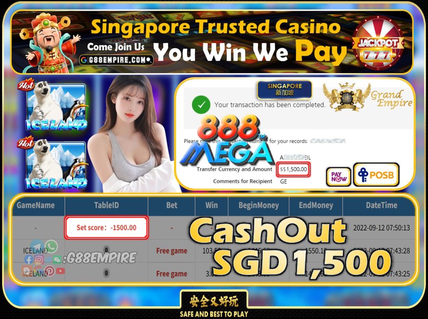 MEGA888 ~ ICELAND CASHOUT SGD1500 !!!