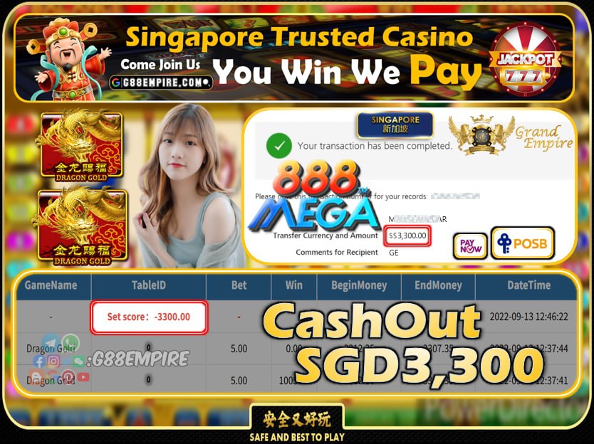 MEGA888 ~ DRAGONGOLD CASHOUT SGD3300 !!!