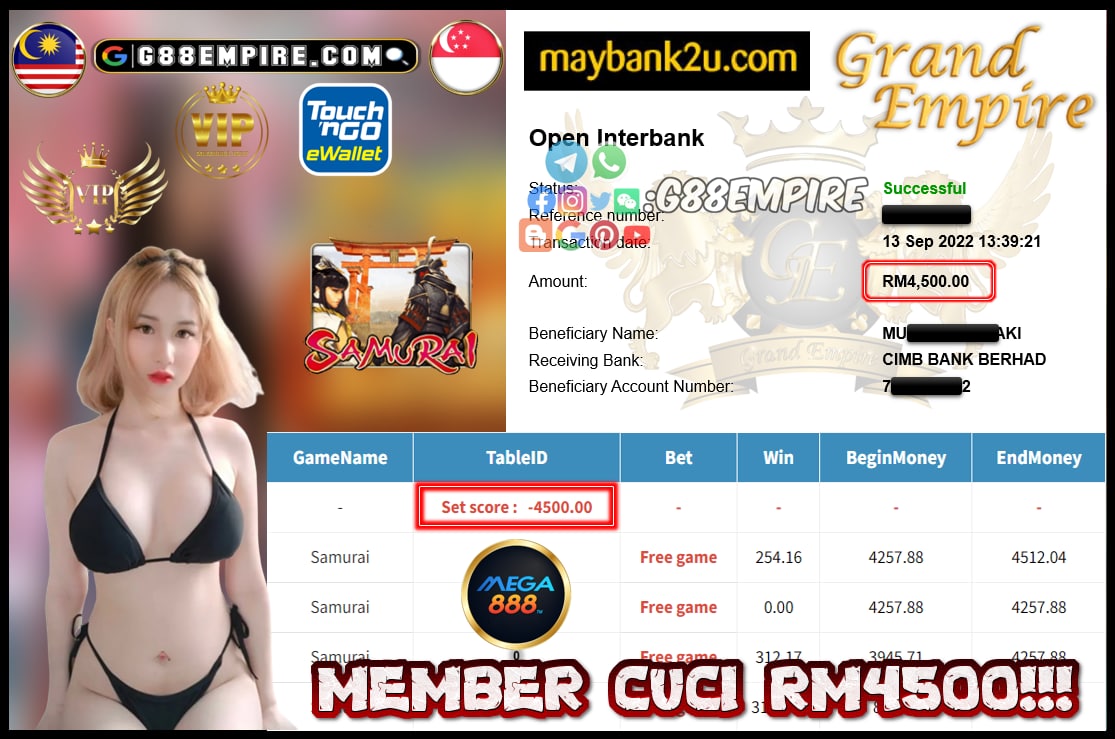 MEGA888 SAMURAI CUCI RM4500!