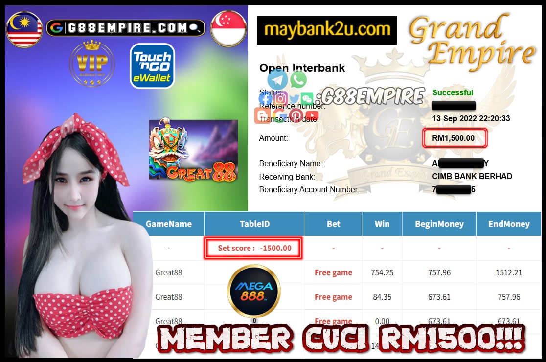 MEGA888 GREAT88 CUCI RM1500!