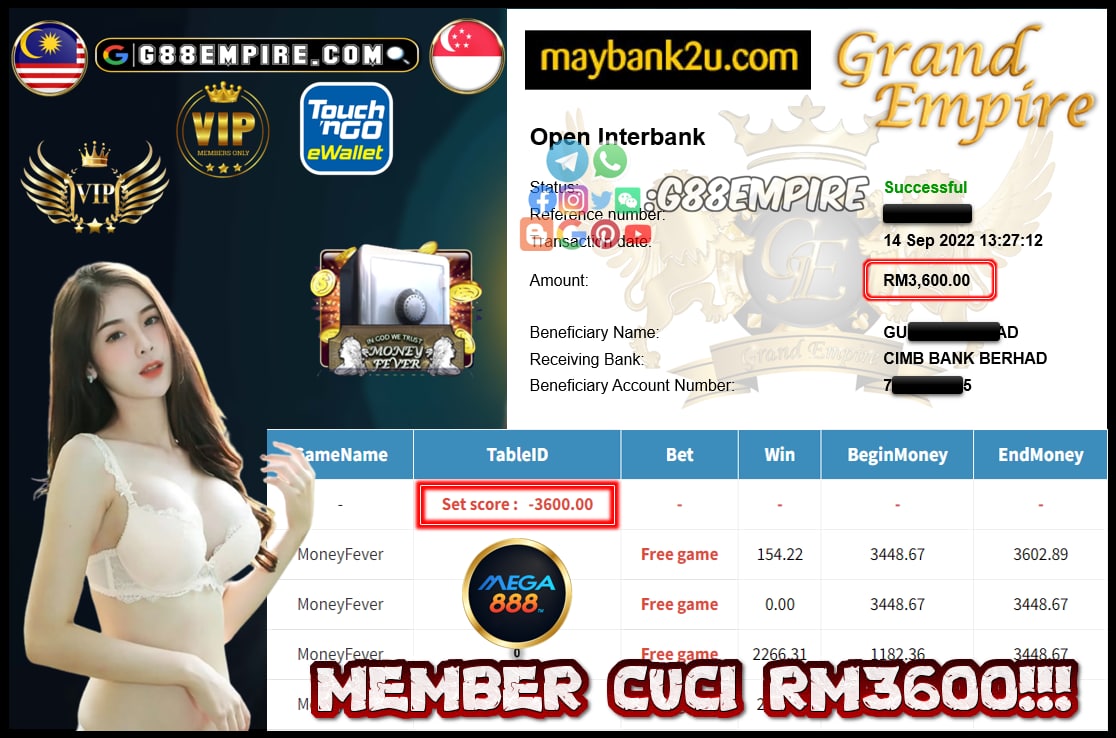 MEGA888 MONEYFEVER CUCI RM3600!