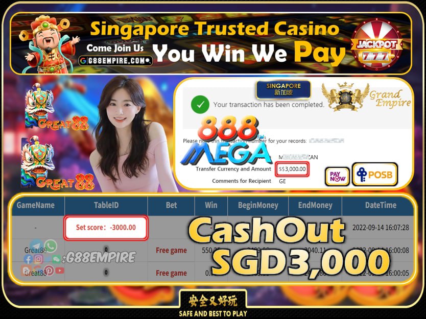 MEGA888 ~ GREAT88 CASHOUT SGD3000 !!!