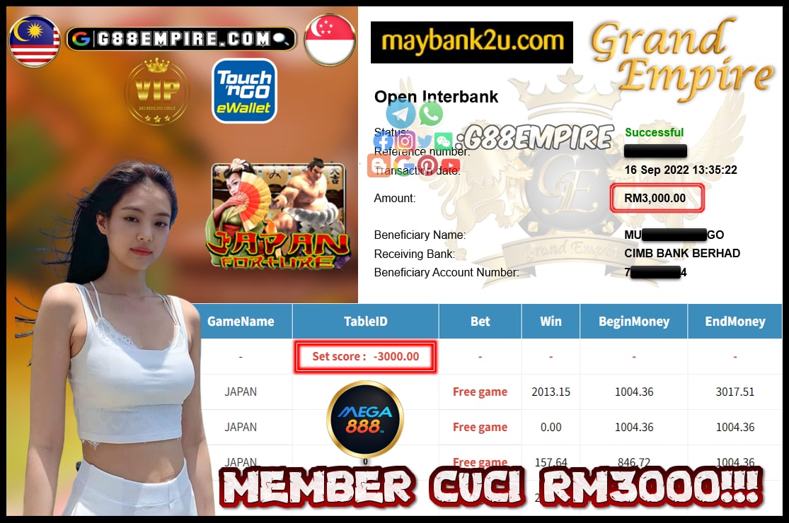 MEGA888 JAPAN CUCI RM3000!