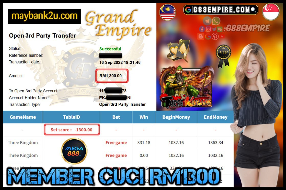 MEGA888 THREE KINGDOM CUCI 1,300