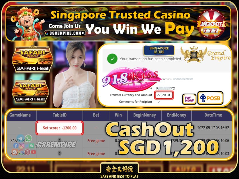 918KISS ~ SAFARI HEAT CASHOUT SGD2700 !!!