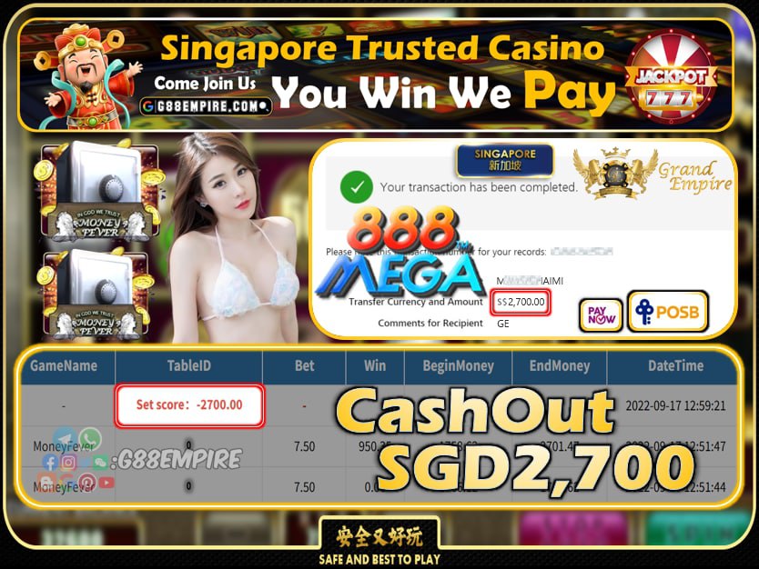 MEGA888 ~ MONEYFEVER CASHOUT SGD2700 !!!